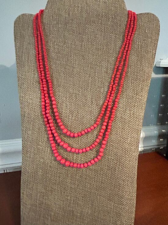 unbranded Jewelry - Vintage Multi Strand Red Coral Bead Torsade Necklace Twisted Statement